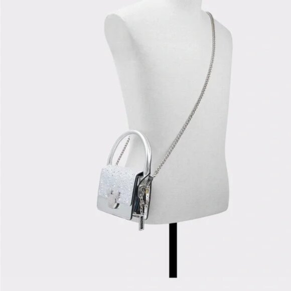 ALDO X DISNEY 100 Minnie Mouse Silver Glitter Shoulder Purse - Picture 4 of 6